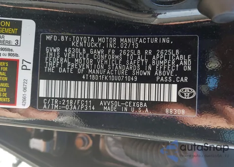 2013 Toyota Camry Hybrid Xle from USA, damaged, VIN 4T1BD1FK1DU071049